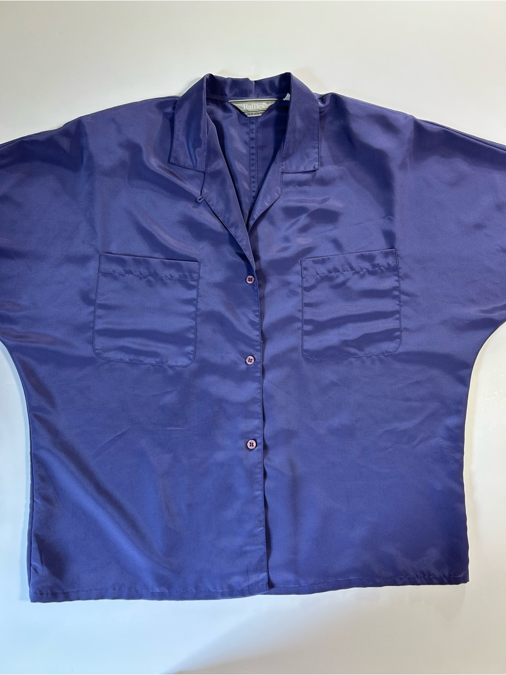 Raffles loungewear pajama top Silky Violet Button-Up Shirt vintage glossy shiny